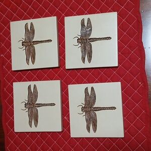 SPI (San Pacific Int'l) Dragonfly Imprinted Ceramic Coasters Set